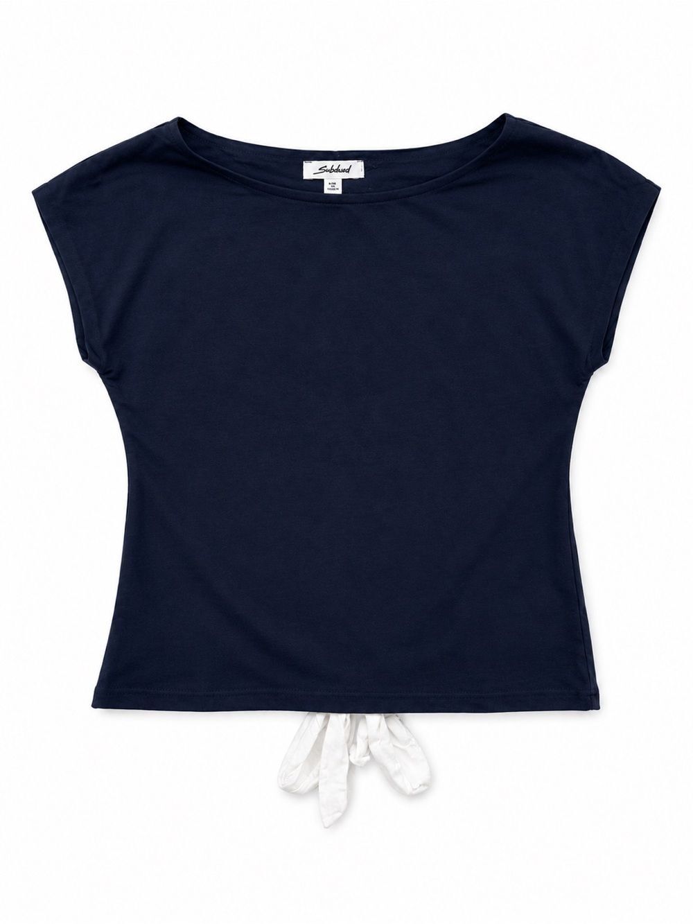 Subdued Women’s Navy Blue Open Back Tie Bow Top Size M Made in Turkey